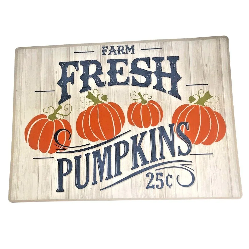 Thanksgiving Placemats Farm Fresh Pumpkins Autumn Fall Vinyl Foam Back Set of 4